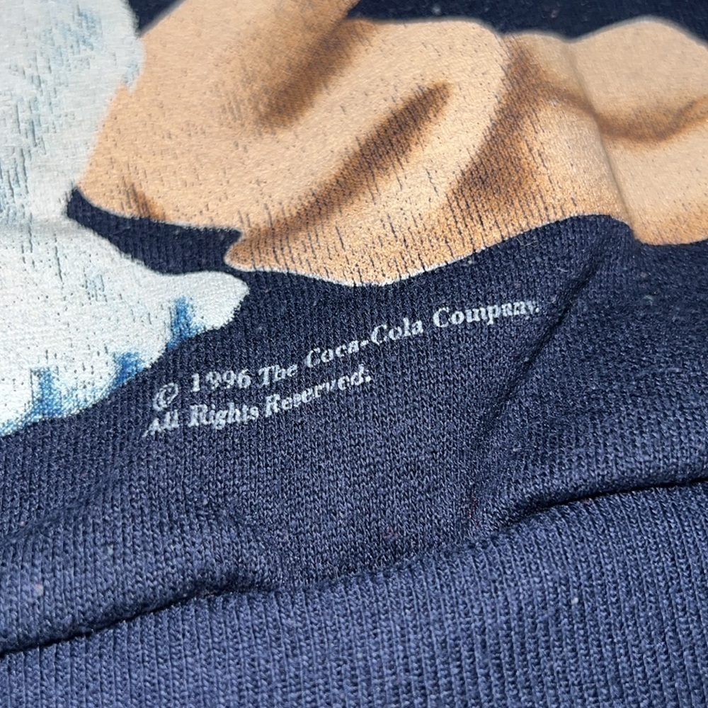 VTG 90s Coca Cola Mens Blue Dalmation Polar Bear Holiday Christmas Crewneck - Picture 3 of 6